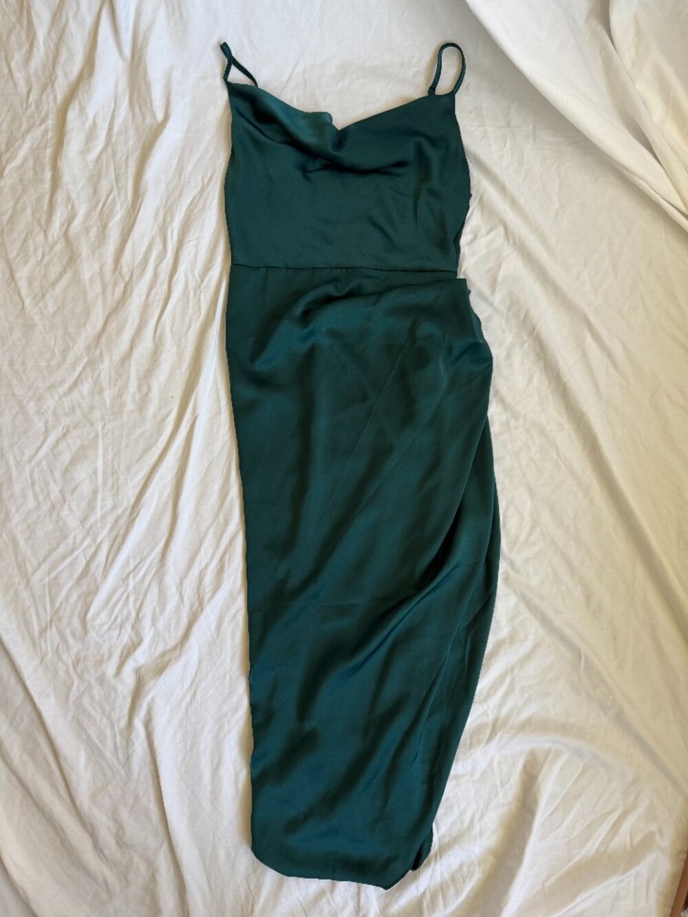 SHEIN Emerald Green Cowl Neck Spaghetti Strap Midi Dress Cocktail Wedding Guest